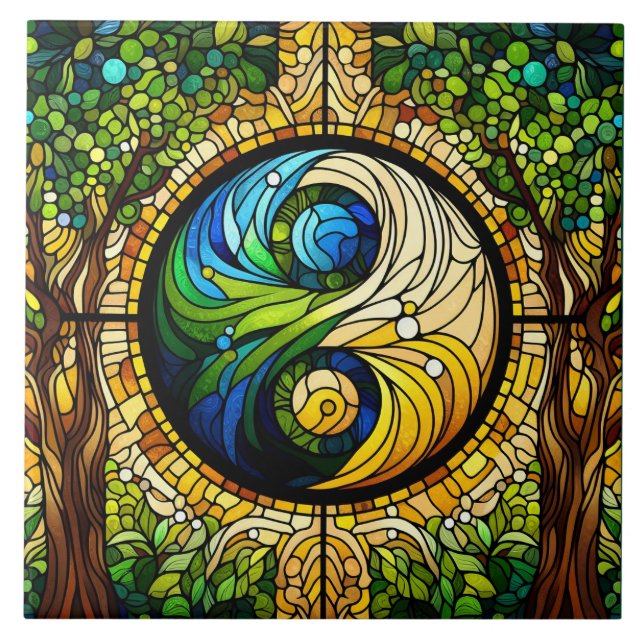 Yin Yang Keramik Tile Fliese (Vorderseite)