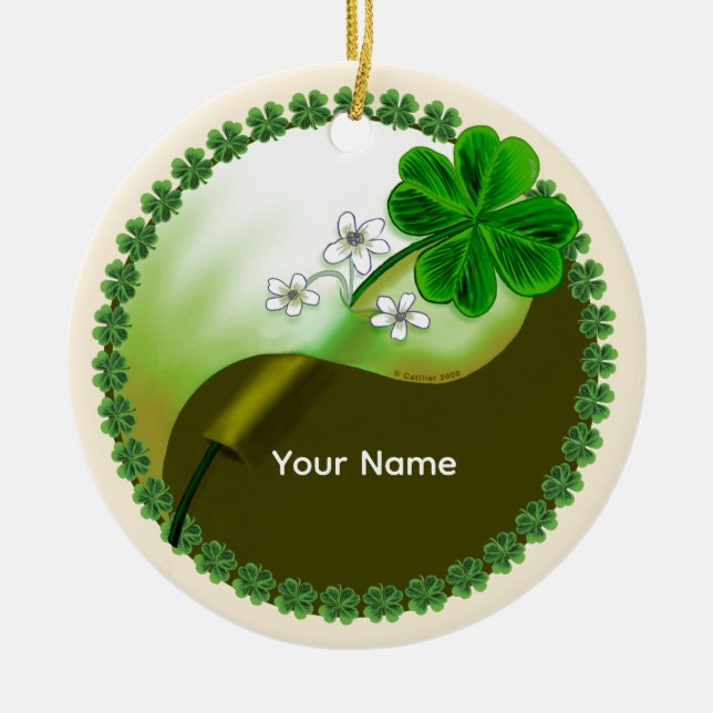 Yin Yang Kleeblatt Keramikornament (Vorne)