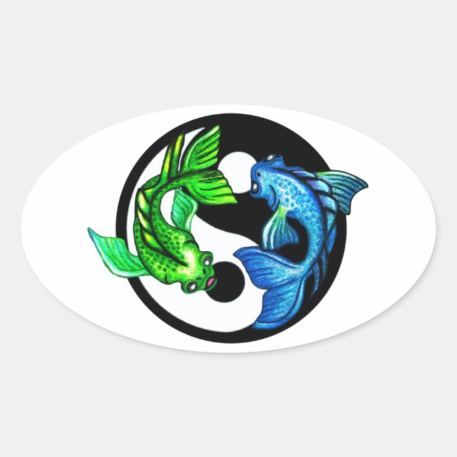 Yin-Yang Koi Design Ovaler Aufkleber (Vorderseite)
