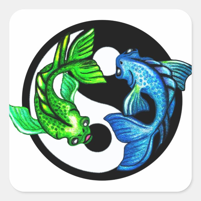 Yin-Yang Koi Design Quadratischer Aufkleber (Vorderseite)