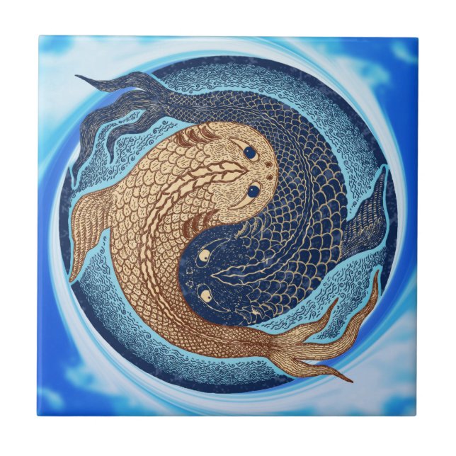 Yin Yang Koi Fisch-Mandala Fliese (Vorderseite)