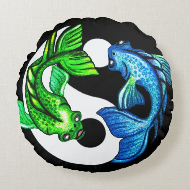 Yin-Yang Koi Fischkissen Rundes Kissen (Vorderseite)