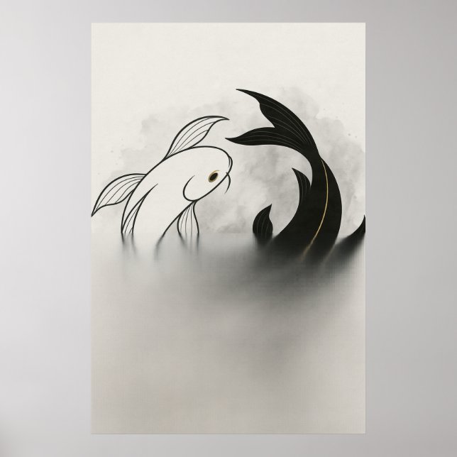 Yin Yang Koi Fish – Minimal Black & White Poster (Vorne)