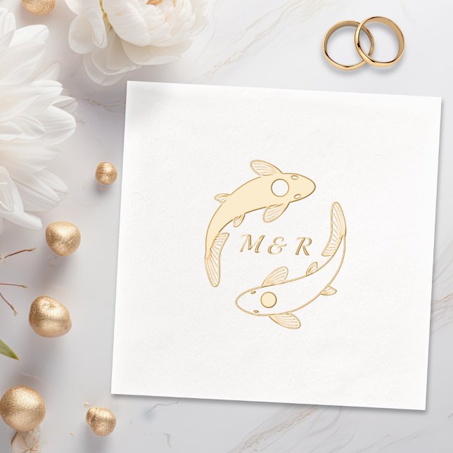 Yin-Yang Koi Fish Pair Monogram Initial Wedding Servietten Mit Folie (Von Creator hochgeladen)