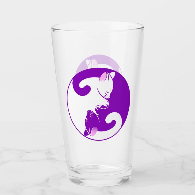 Yin Yang Lila Zen Cat Drink Glass Tumbler (Vorderseite)