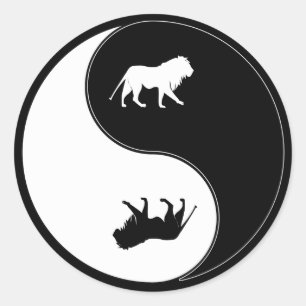 Yin Yang Lion Runder Aufkleber