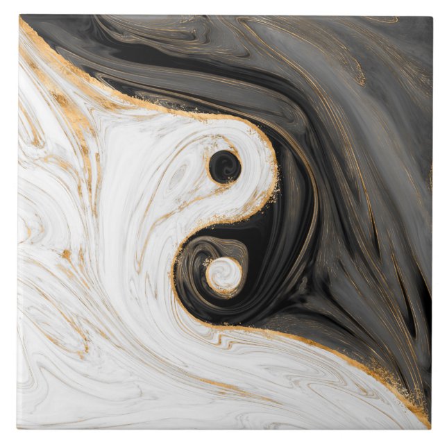 Yin Yang Liquid Marble Fliese (Vorderseite)
