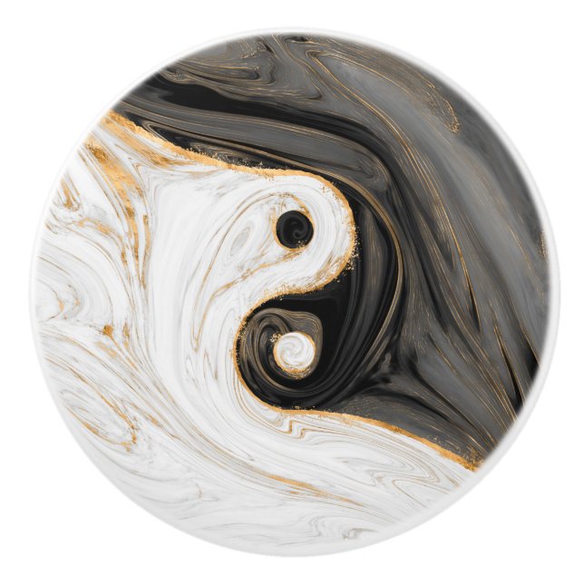 Yin Yang Liquid Marble Keramikknauf (Vorderseite)