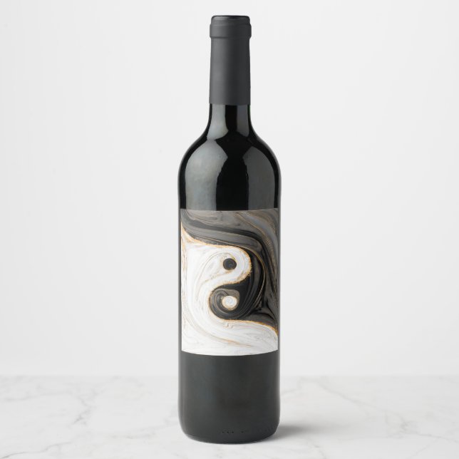 Yin Yang Liquid Marble Weinetikett (Vorderseite)