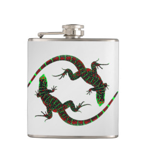 Yin Yang Lizards Silver Flachmann
