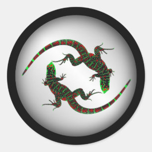Yin Yang Lizards Silver Runder Aufkleber