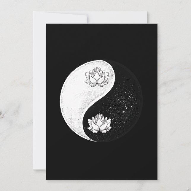 Yin Yang Lotus Blume Harmonie Schwarz-Weiß-Geschen Einladung (Vorderseite)