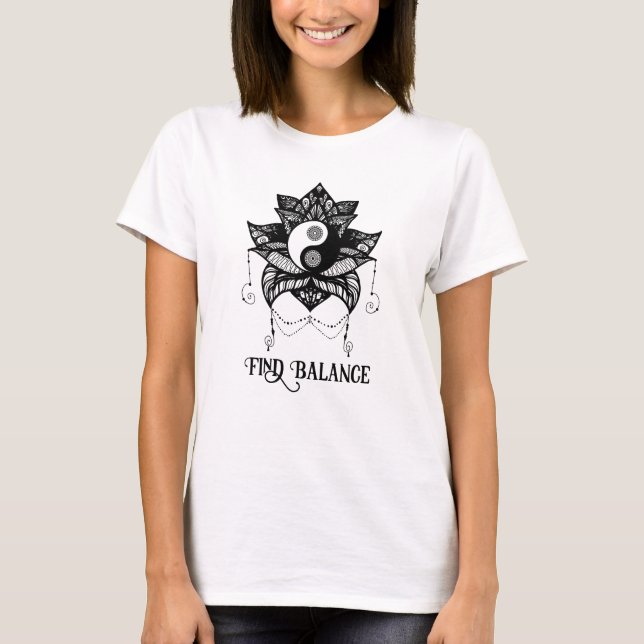 Yin Yang Lotus findet Balance Design T-Shirt (Vorderseite)