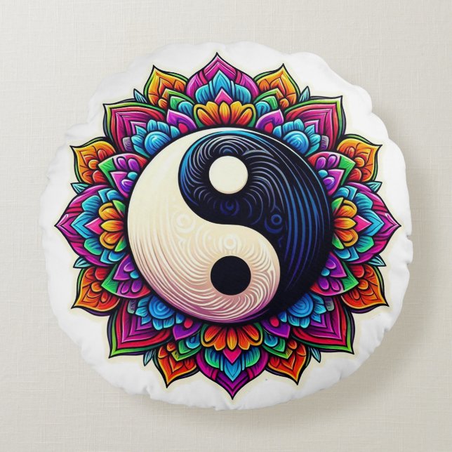 Yin Yang mandala Design Kopfkissen Rundes Kissen (Vorderseite)