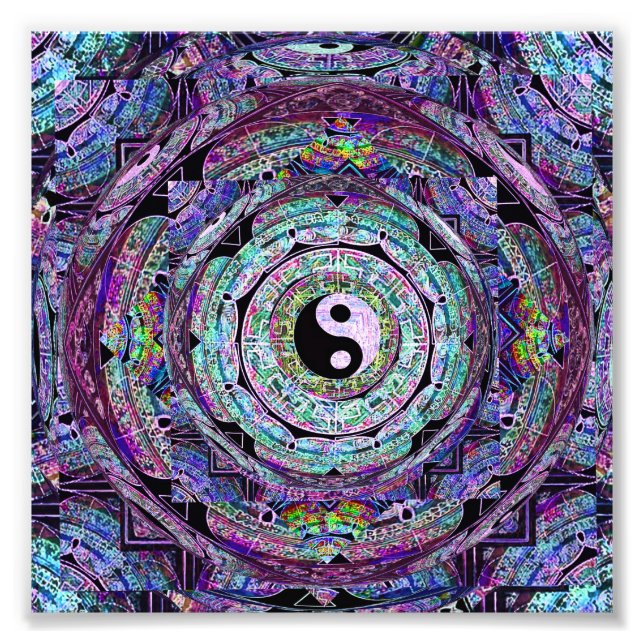 Yin Yang Mandala Lila Fotodruck (Vorne)