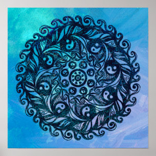 Yin Yang Mandala Nature Floral Blume Mandalase Poster