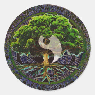 Yin Yang Mandala Tree of Life Runder Aufkleber
