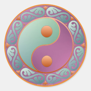 Yin Yang Medaillon Violett Türkis Runder Aufkleber