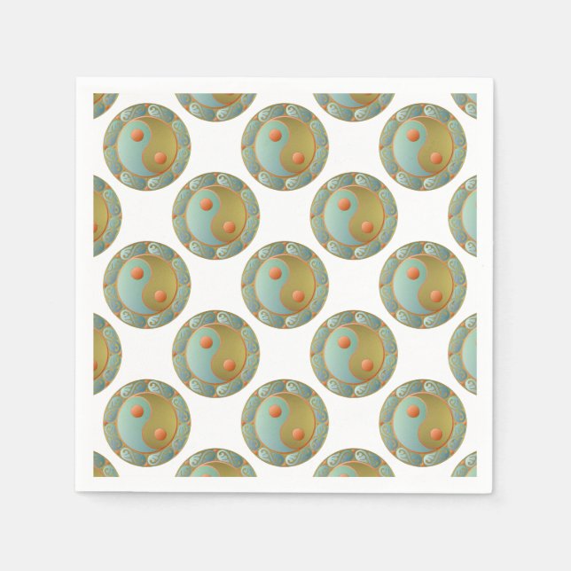 Yin Yang Medallion Gold Turquoise Serviette (Vorderseite)