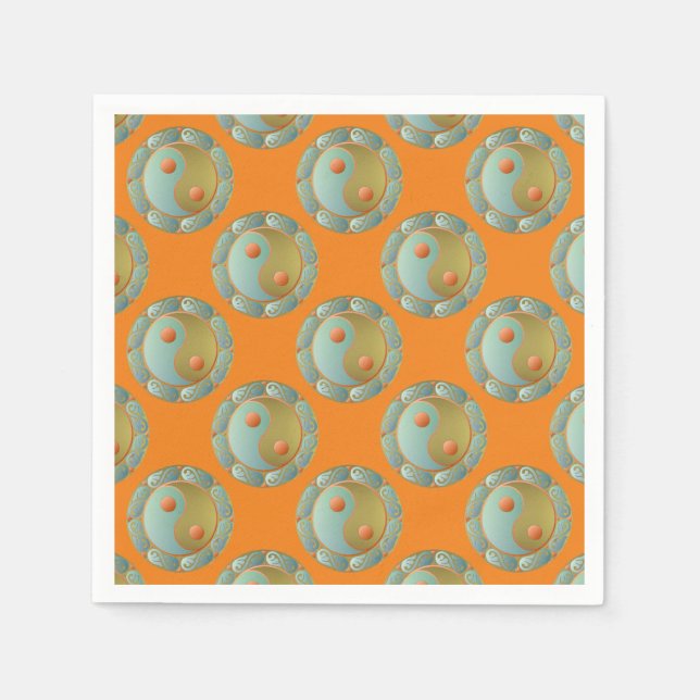 Yin Yang Medallion Gold Turquoise Serviette (Vorderseite)