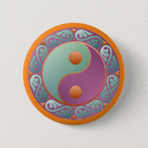 Yin Yang Medallion Violet Turquoise Button