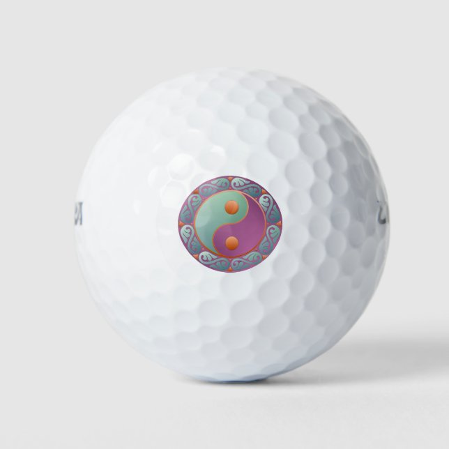 Yin Yang Medallion Violet Turquoise Golfball (Vorderseite)