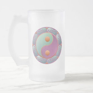 Yin Yang Medallion Violet Turquoise Mattglas Bierglas