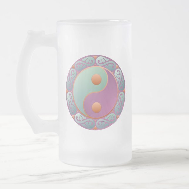 Yin Yang Medallion Violet Turquoise Mattglas Bierglas (Links)