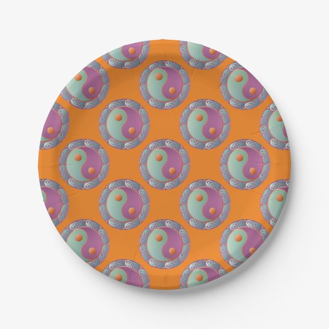 Yin Yang Medallion Violet Turquoise Pappteller (Vorderseite)