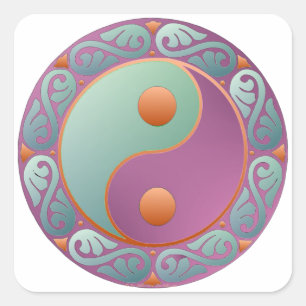 Yin Yang Medallion Violet Turquoise Quadratischer Aufkleber