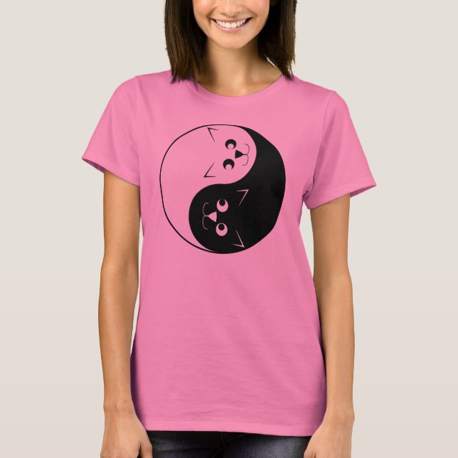 Yin Yang Miezekatze-Katze T-Shirt (Vorderseite)