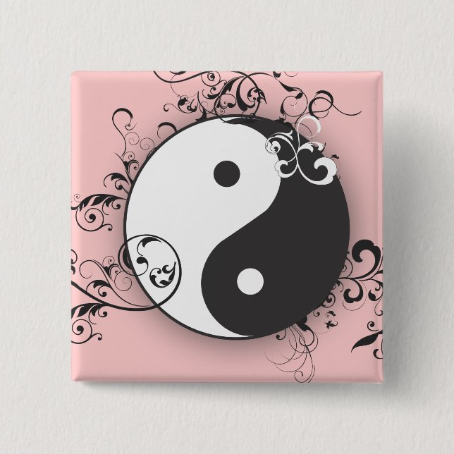 Yin-Yang mit Blättern Button (Vorderseite)