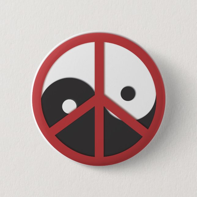 Yin-Yang mit Friedenszeichen - Rot Button (Vorderseite)