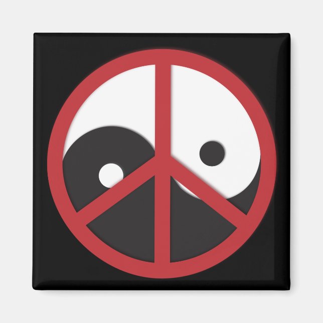 Yin-Yang mit Friedenszeichen - rot Magnet (Vorne)