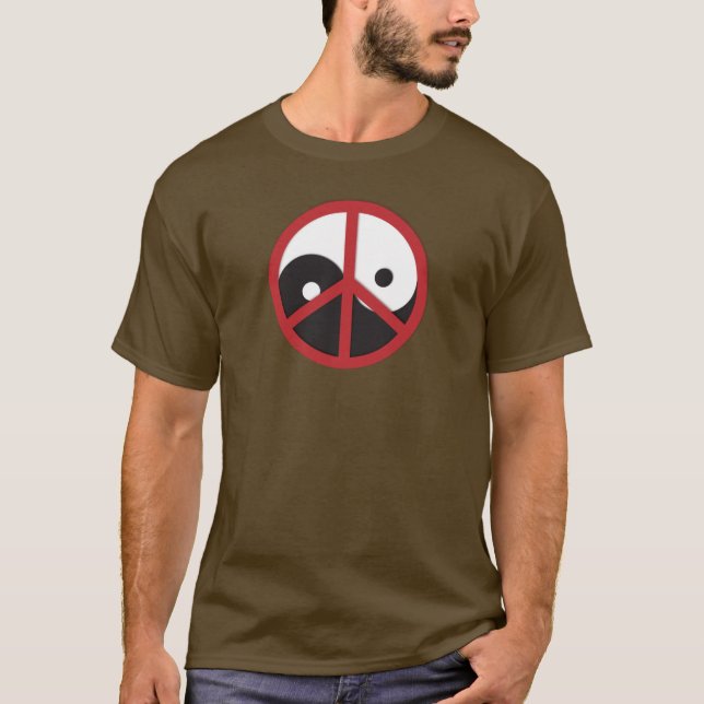 Yin-Yang mit Friedenszeichen - rot T-Shirt (Vorderseite)