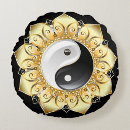 Yin Yang mit Lotus-Goldblättern Rundes Kissen