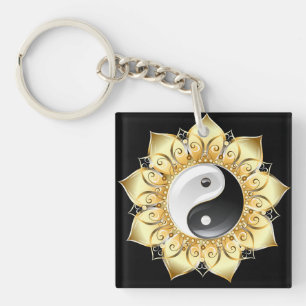 Yin Yang mit Lotus-Goldblättern Schlüsselanhänger