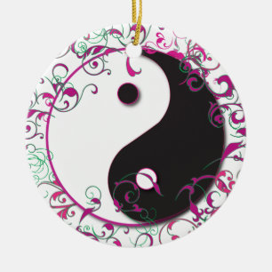 Yin & Yang mit Rollen in Rosa Keramik Ornament