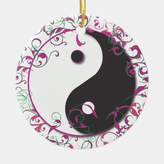 Yin & Yang mit Rollen in Rosa Keramik Ornament (Vorne)