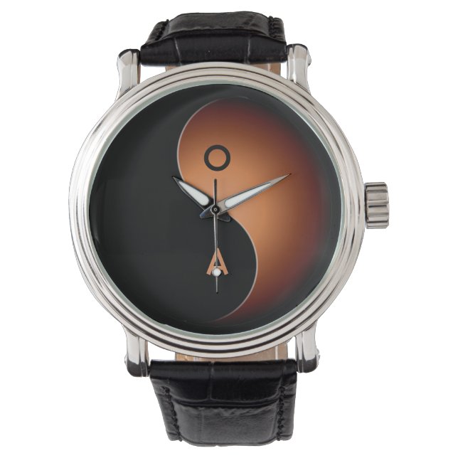 Yin Yang Monogramm - Kaffee Armbanduhr (Vorderseite)