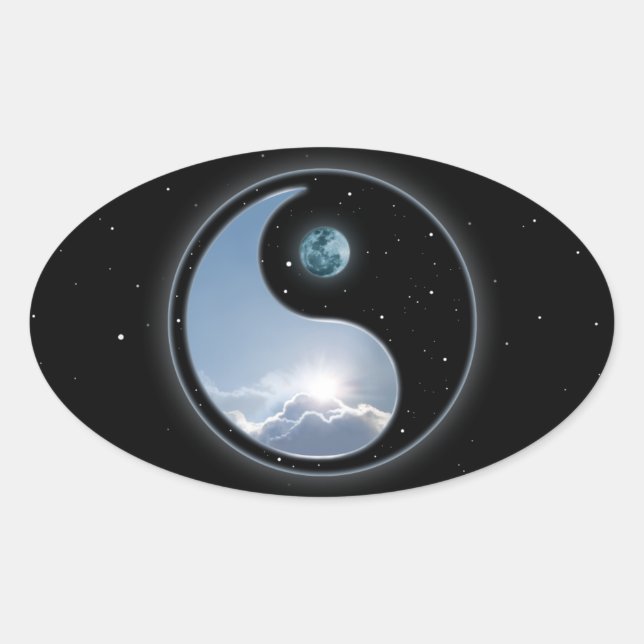 Yin Yang Moon Sun Ovaler Aufkleber (Vorderseite)