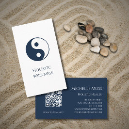 Yin Yang Navy Blue Holistic Wellness QR Code Visitenkarte