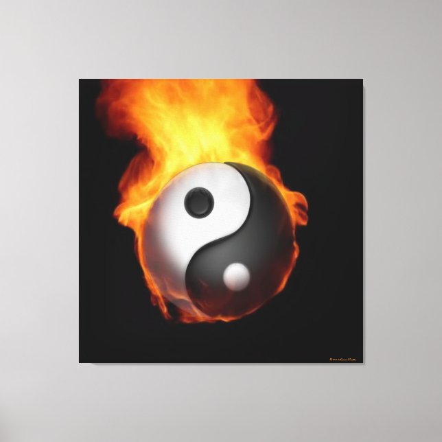 Yin Yang on Fire Stretched Canvas Print Leinwanddruck (Vorderseite)