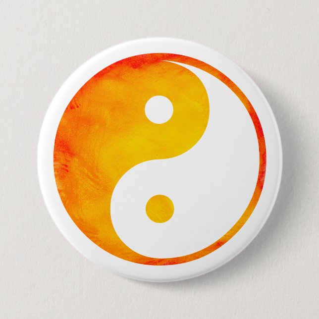 Yin Yang orange und gelber Aquarell-Chinese Button (Vorderseite)