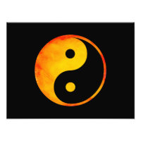 Yin Yang Orange und Yellow Watercolor auf Black