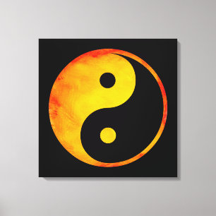 Yin Yang Orange und Yellow Watercolor auf Black Leinwanddruck