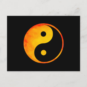 Yin Yang Orange und Yellow Watercolor auf Black Postkarte
