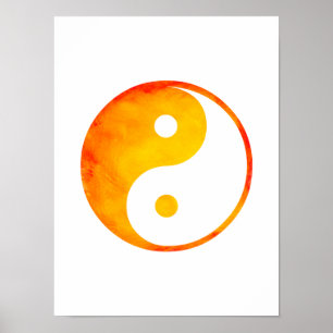 Yin Yang Orange und Yellow Watercolor Chinesisch Poster