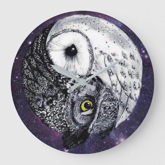 Yin Yang Owls Große Wanduhr (Vorderseite)