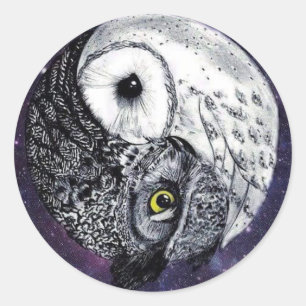 Yin Yang Owls Runder Aufkleber